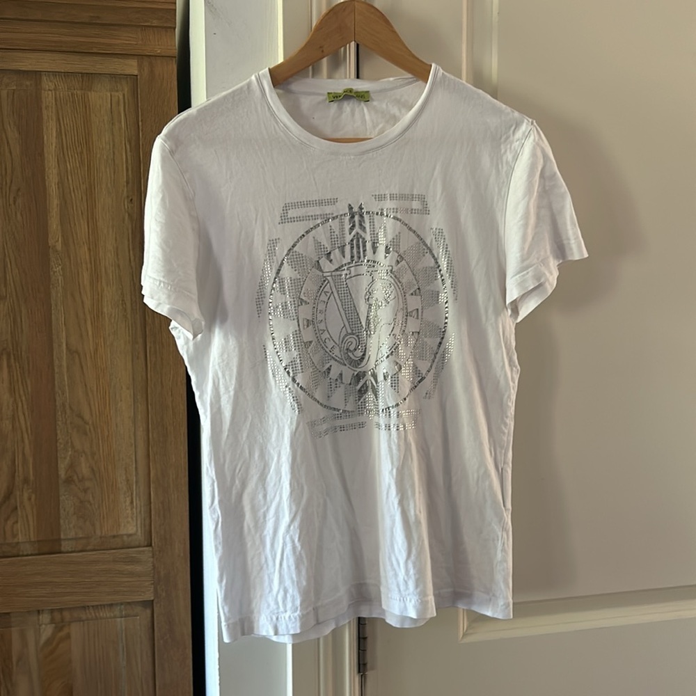 VERSACE JEANS white graphic t shirt medium